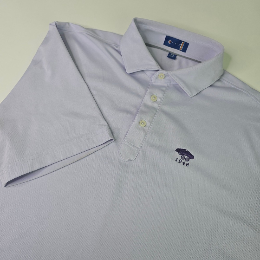 Stitch Golf Mens Polo Shirt Lavender Purple 1948 Beret Logo Size M/L Performance